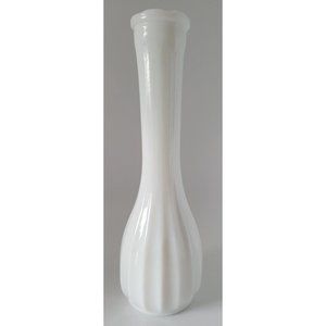 Vintage CLC White Milk Glass 8.5" Bud Vase Ribbed Scalloped Edge Carr Lowry Co